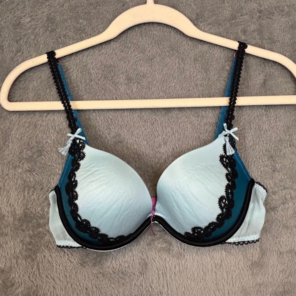 Cosmopolitan Lingerie 36B Push Up Bra Blue‎ Teal Magenta Lace Tassel 128-2165